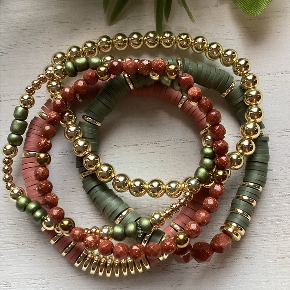 14K Gold Plated Goldstone Custom Bracelet Stack - Set of 5 - Picture 2 of 8